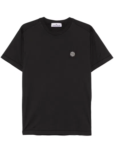 Stone Island Slit Fit Cotton Jersey T-shirt With Patch Logo In Black
