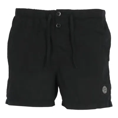 STONE ISLAND STONE ISLAND SLOGO PATCH DRAWSTRING SWIM SHORTS 'BLACK'