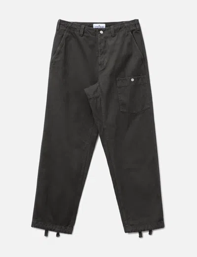 Stone Island Slub Cotton Batavia-tc_s.i. Marina Loose-fit Cargo Trousers In Black