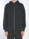 Stone Island Front Zip Closure Grey Zipper Hoodie In Grey