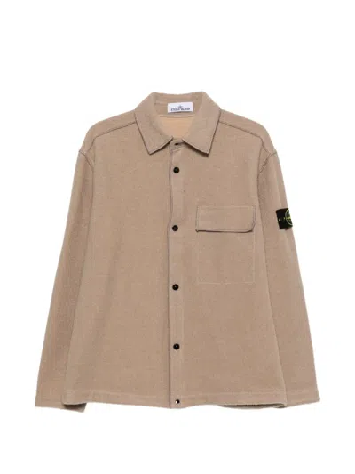 Stone Island Snap-front Utility Jacket With Concealed Snap Collar And Chest Pocket In Gold