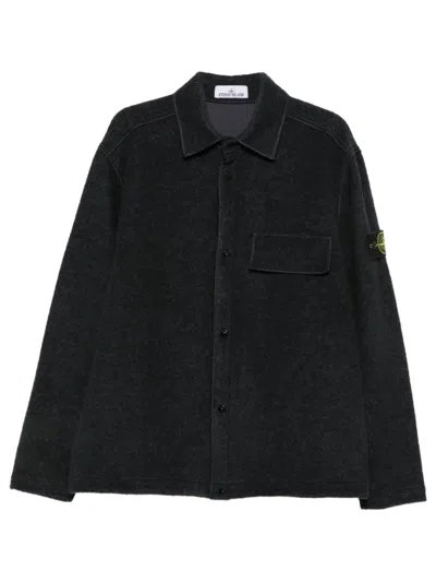 Stone Island Snap-front Utility Jacket With Mini Chest Pocket In Black