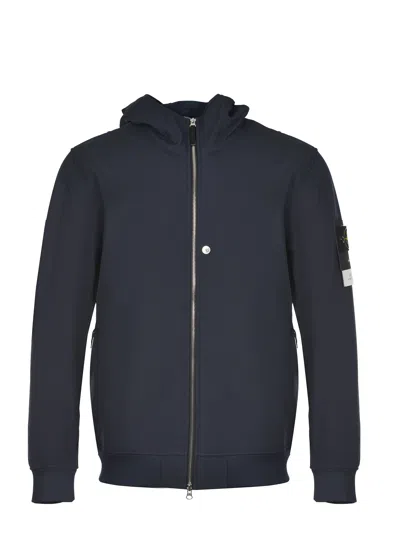 Stone Island Sophisticated Blue Jacket With Hood In Black
