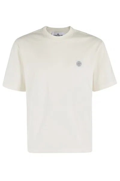 Stone Island Soft-fit T-shirt With Ribbed Neckline And Logo Patch In White