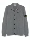 Stone Island Soft Grey Knit Cardigan With Button-up Front And Signature Patch In Gray