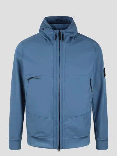 Stone Island Soft Shell- Technology Hooded Jacket In Blue