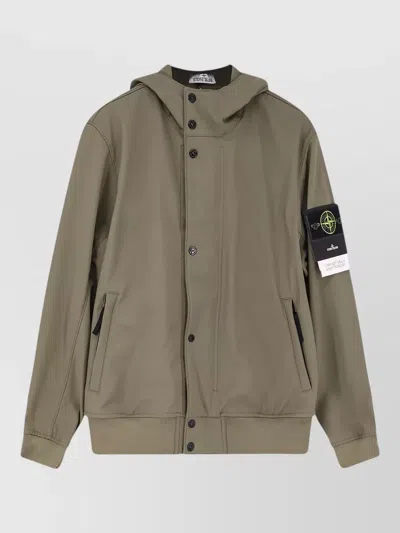 Stone Island Soft Shell Hooded Jacket E.dye Technology In Green