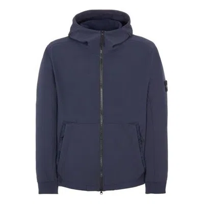 Stone Island Soft-shell Hooded Jacket 'navy' In Blue