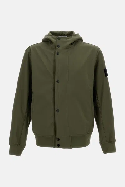 Stone Island Logo-patch Hooded Jacket In Green
