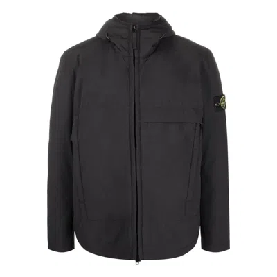 Stone Island Soft-shell Primaloft Hooded Jacket 'black' In Gray