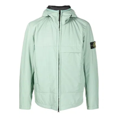 Stone Island Soft-shell Primaloft Hooded Jacket 'sage' In Green