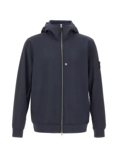 Stone Island Soft Shell-r E.dye Zip-up Jacket In Blue