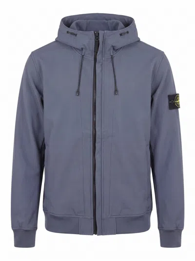 Stone Island Soft Shell-r_e. Dye Biker Jacket In Blue