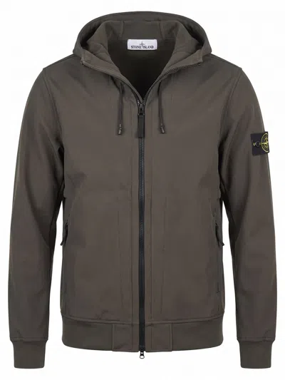 Stone Island Soft Shell-r_e. Dye Biker Jacket In Gray