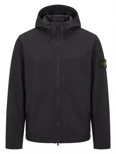 Stone Island Soft Shell-r_e. Dye Short Parka In Black