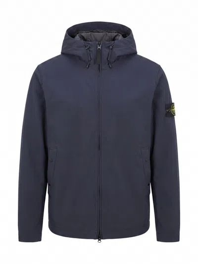 Stone Island Soft Shell-r_e. Dye Short Parka In Blue