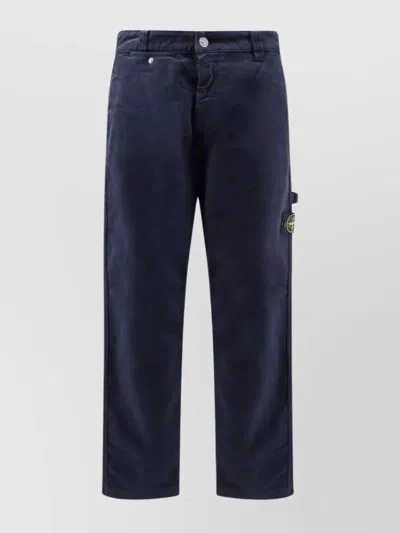 Stone Island Soft Velvet Trousers With Pockets And Loops In Blue