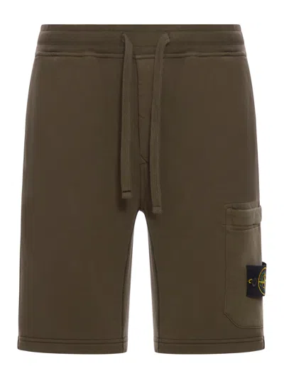 Stone Island Sports Bermuda Shorts With Compass Application In Green