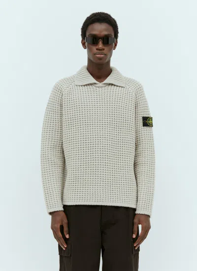 Stone Island Wool Polo Sweater Plaster In Cream