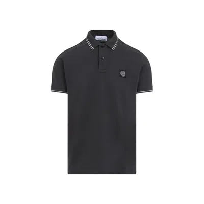Stone Island Ribbed Collar Short Sleeves Polo In Grey