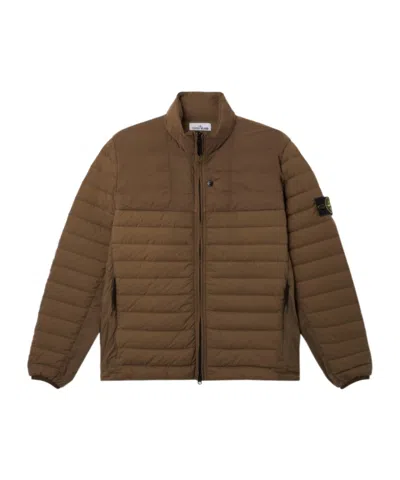 Stone Island Stand Collar Down Jacket With Anti-drop Finish In Brown