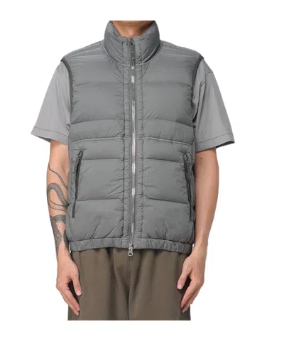 Stone Island Stand Collar Down Vest In Blue