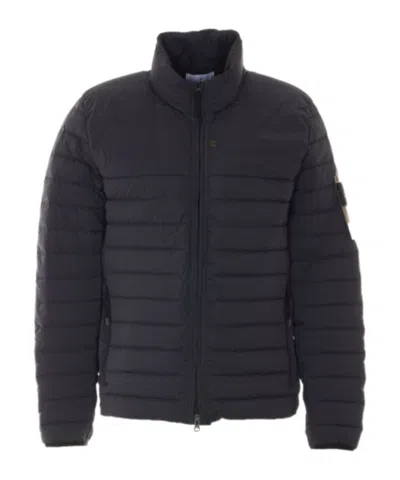 Stone Island Stand Collar Downjacket With Anti-drop Finish In Blue