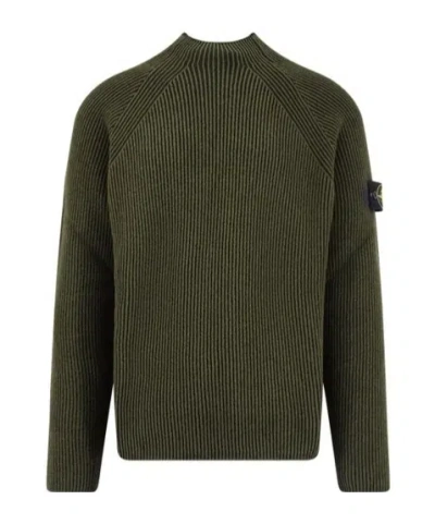 Stone Island 5100023 Ribbed Mock-neck Sweater In Green