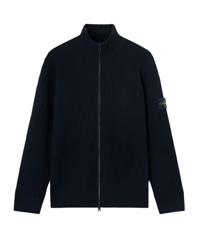 Stone Island Stand-collar Zip-up Cardigan In Blue
