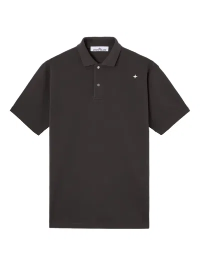 Stone Island Organic Cotton Polo Straight Cut Short Sleeves In Black