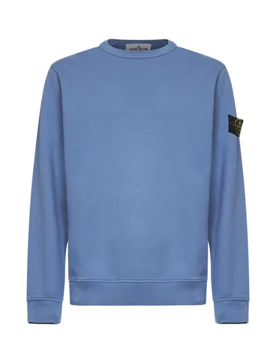 Stone Island Steel Blue Brushed Organic Cotton Crewneck Sweatshirt
