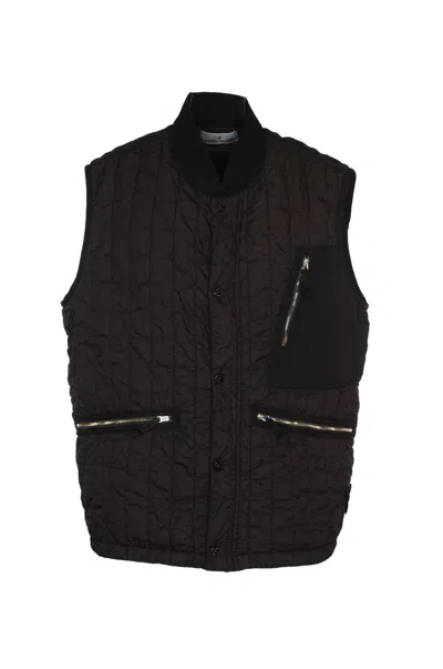 Stone Island Stella Button-up Quilted Padded Gilet In Nero
