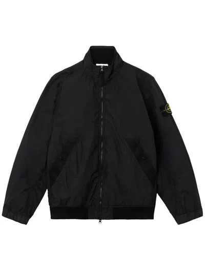 Stone Island Lightweight Black Nylon Casual Jacket With High Collar And Unique Patch