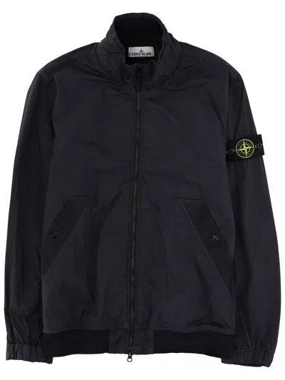 Stone Island Stand Collar Jacket With Wind Resistance And Anti-drop Crinkle Reps Ny In Black