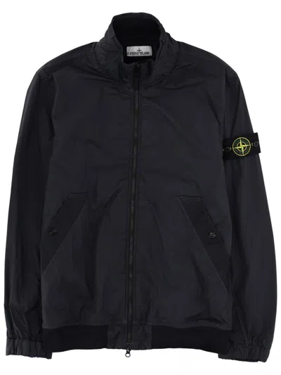 Stone Island Stand Collar Jacket With Wind Resistance And Anti-drop Crinkle Reps Ny In Black