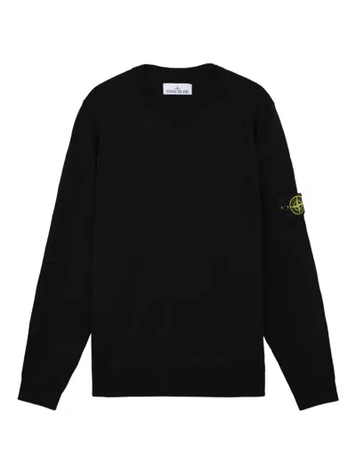 Stone Island Heavy Cotton Jersey Crew Neck Sweater In Black