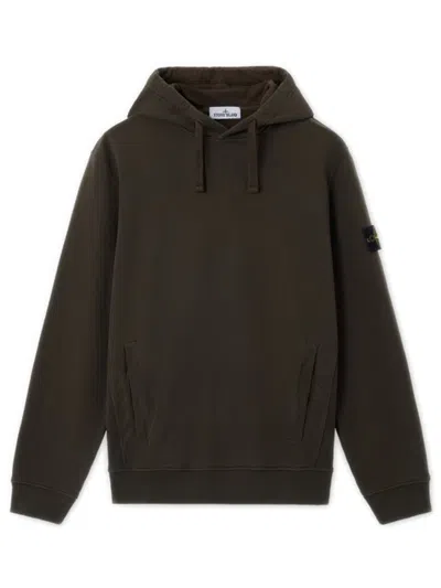 Stone Island Stone Badge Fleece Lined Crewneck Sweatshirt In Brown