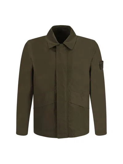 Stone Island Stone Ghost Piece Compass Patch Overshirt In Military Green