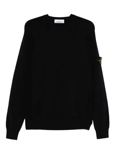 Stone Island Blue Crew Neck Sweater With Logo In Black