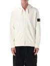 Stone Island Brushed Organic Cotton Zip-up Hoodie In White