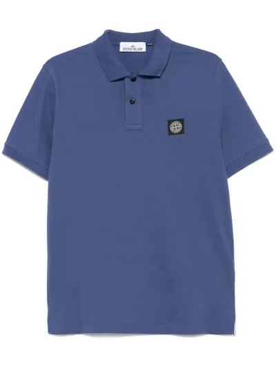 Stone Island Compass-badge Piqué Polo Shirt In Blue