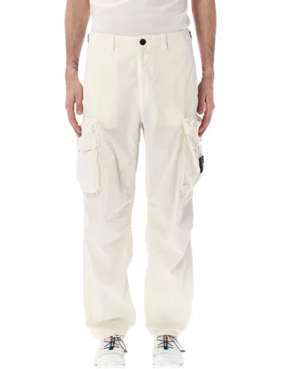 Stone Island Cotton Nylon Micro Ripstop Cargo Trousers In White