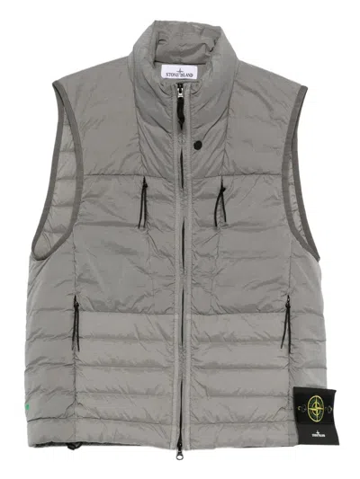 STONE ISLAND STONE ISLAND STONE ISLAND GREY QUILTED ZIP-UP VEST