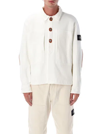 Stone Island Knit-look Cotton Coach Jacket In White