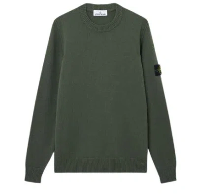 Stone Island Military Green Crew Neck Sweater With Logo