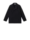 Stone Island Double-breasted Black Jacket With Notched Collar In Black