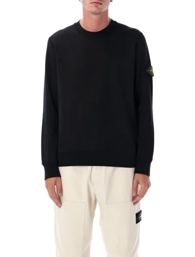 Stone Island Heavy Cotton Jersey Crew Neck Sweater In Black