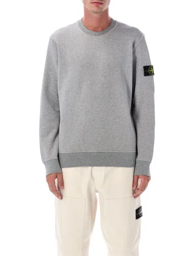 Stone Island Organic Cotton Fleece Crew Neck Sweater In Gray