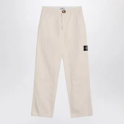 Stone Island Logo Patch Straight-leg Chino Pants In White
