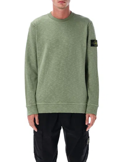 Stone Island Textured Cotton Crew Neck Sweatshirt In Green